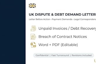 draft UK business dispute letters debt recovery demands and legal correspondence