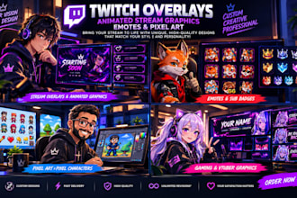 create custom twitch overlays, animated stream graphics, emotes and pixel art