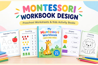 design preschool worksheet, montessori workbook, kids activity book in indesign