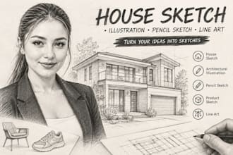 house sketch, house illustration, pencil sketch, line art, product sketch