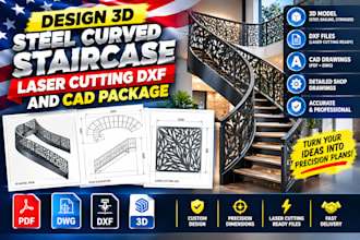design 3d steel curved staircase laser cutting dxf and cad package