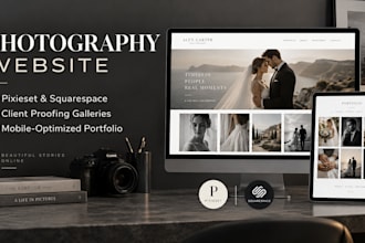 design a pixieset photography portfolio website or squarespace site