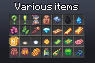 create minecraft pixel art items, textures sprite sheet and icons