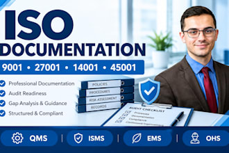 prepare iso 9001, iso 27001, iso 14001 and iso 45001 documentation, audits
