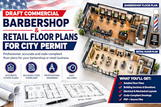 draft commercial barbershop and retail floor plans for city permit