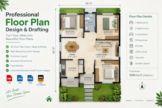 draw professional 2d floor plan, real estate floor plan