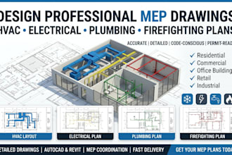 design mep drawings, hvac, electrical, plumbing, and firefighting plans