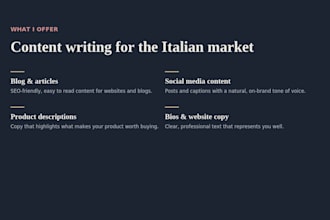 write professional italian copywriting, articles and content