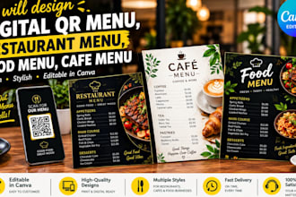 design digital qr menu, restaurant menu, cafe menu, food menu