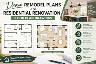 draw remodel plans and residential renovation floor plan drawings
