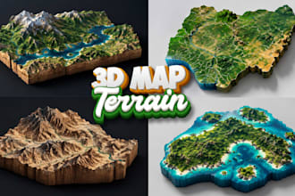 create 3d terrain map, shaded relief map, topography map, stl topography model