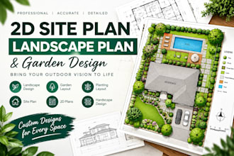 draw 2d site plan, landscape architect design plan, garden design landscape plan