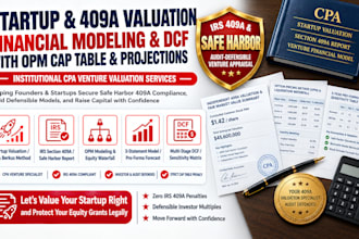 prepare startup and 409a valuation with financial modelling, projections and dcf