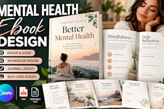mental health ebook design, canva ebook, self help guide and PDF layout