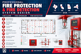 design fire protection plans, emergency evacuation, fire sprinkler and hydraulic