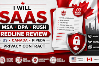 saas msa dpa rush redline review US canada pipeda privacy contract