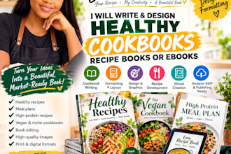 write and design healthy cookbooks, recipe books or ebook