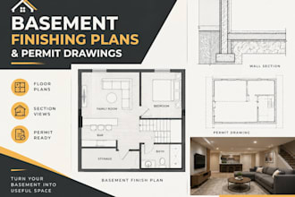 draw basement finishing plans and basement permit drawings