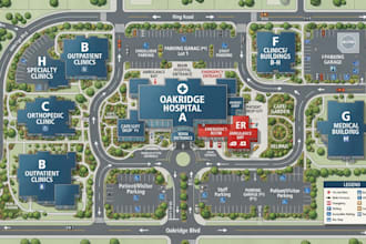 create healthcare campus maps with clinics, parking and entrances