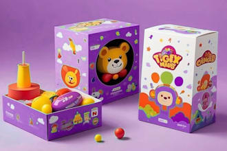 design kids toy packaging, toy box, educational toy packaging and 3d mockup