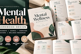 design mental health workbook self care canva worksheets and wellness pdf