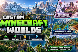 build custom minecraft world, map, city, worldpainter terrain, survival rpg map