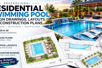 create custom residential swimming pool plans, layouts and detailed cad drawings