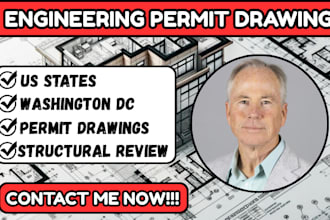 provide USA structural engineering review, permit drawings, stamp ca fl tx nc ge