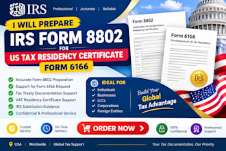 prepare irs form 8802 for US tax residency certificate form 6166