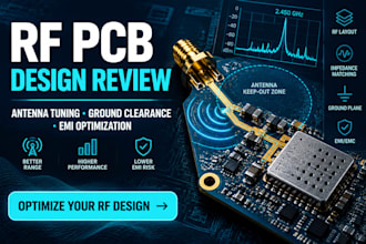 rf pcb design review, antenna tuning, ground clearance and emi optimization