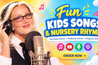 sing and produce nursery rhyme kids song, youtube channel podcast music intro