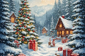 draw retro holiday xmas christmas and winter artworks