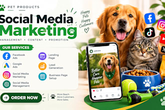 do pet products social media management, marketing, video content and promotion