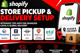 shopify store pickup and delivery pickeasy, bird, eta essent, packlink