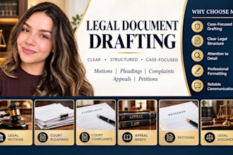 draft legal motions, court pleadings, court complaints and appeal briefs
