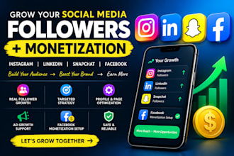 grow instagram, linkedin, snapchat followers and setup facebook monetization