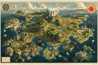 do medieval fantasy map, isometric vector map
