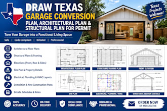 draw texas garage conversion plan, architectural plan structural plan for permit