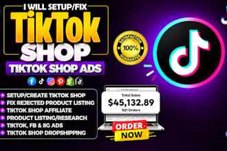 setup tiktok shop, facebook instagram shop, shopify dropshipping store marketing