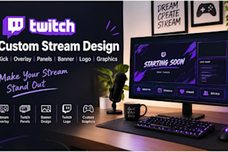 design twitch stream overlay panels banner twitch logo and graphics