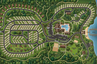 design 2d or 3d vector ma rv park campground resort map property site plan
