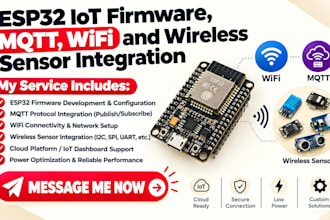 develop esp32 iot firmware, mqtt, wifi and wireless sensor integration