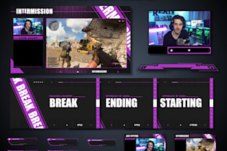 design animated twitch overlay, stream overlay and stream package