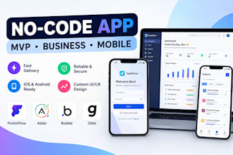 build no code flutterflow adalo web app bubble io glide mvp mobile apps ios