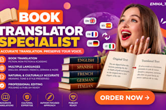 translate spanish french italian english book, novel with native fluency