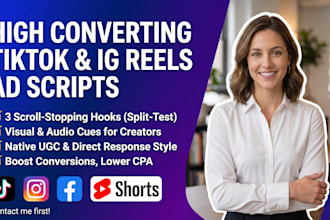 write high converting tiktok ad script, facebook, instagram reels ugc script