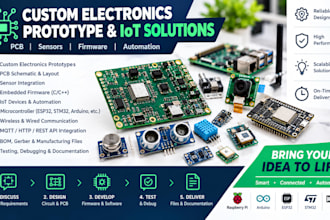 develop custom electronics prototypes, sensors, pcb, firmware and iot automation