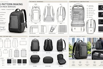 be your digital handbag, backpack sewing pattern tech pack, and totes bag