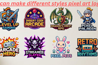 design custom pixel art logo, retro game, for your brand, business or game
