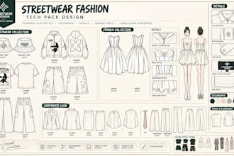 make street wears fashion tech pack design technical flat sketch